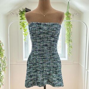 Zara Strapless Tweed Dress in Blue and Green